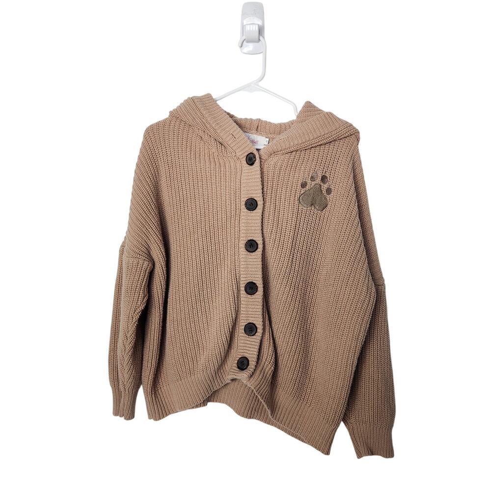 Rice Ball Brown Knit Hooded Kuma Bear Ears Button Front Cardigan Sweater Medium